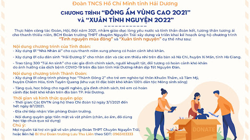 Phát động chương trình “Đông ấm vùng cao 2021” và “Xuân tình nguyện 2022” tại Chuyên Nguyễn Trãi